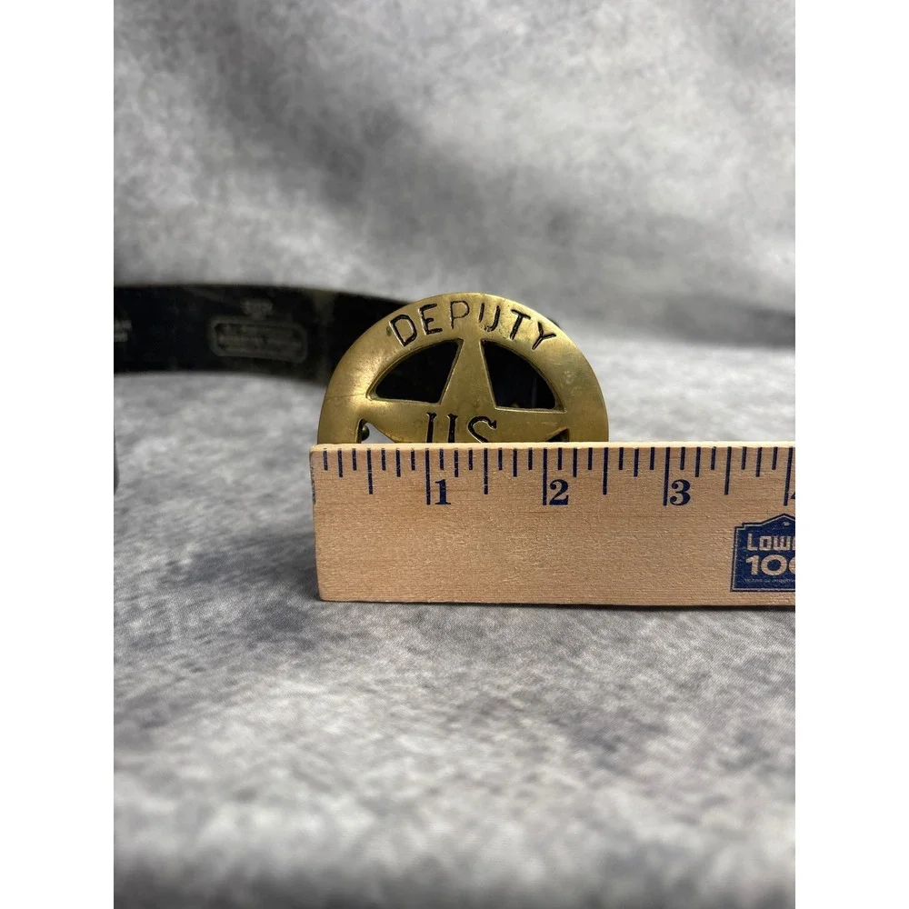 Vintage Deputy U.S. Marshall Star Belt Buckle w/ Cowhide‎ Leather Belt 34/36